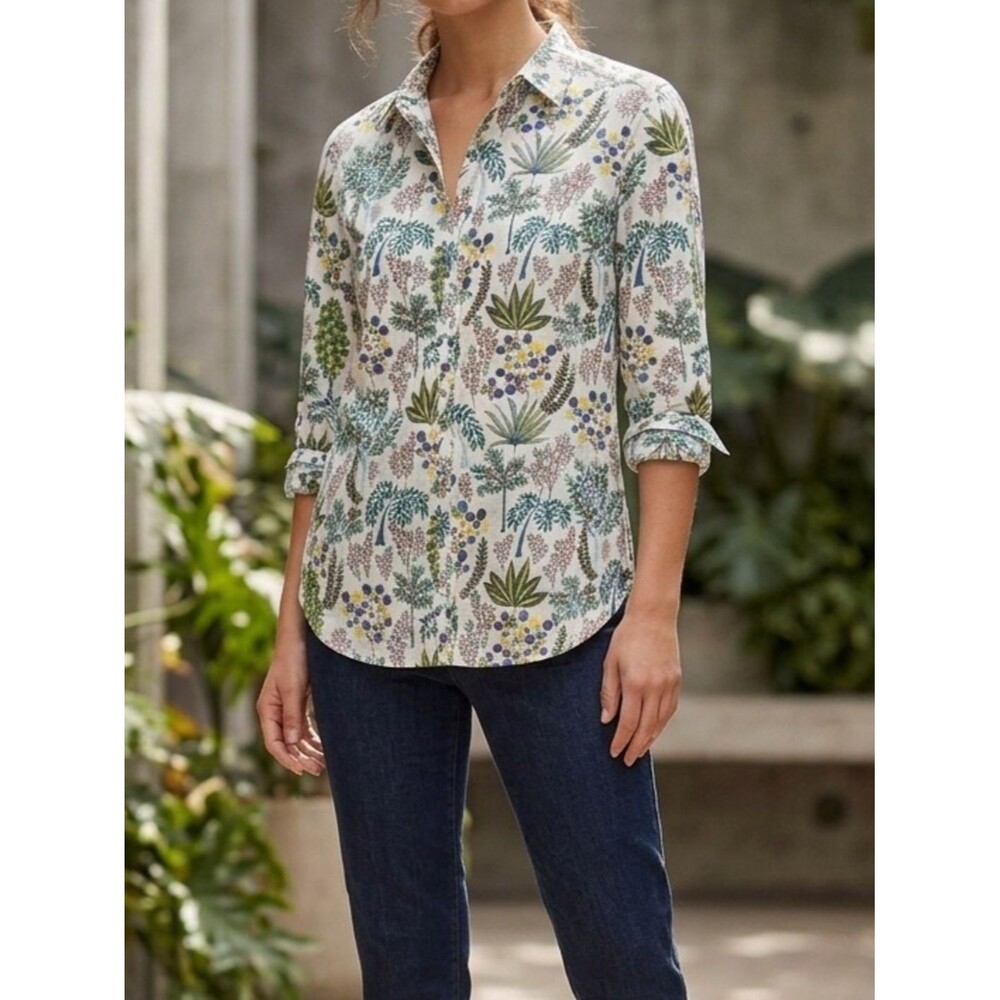 J McLaughlin Lois Long Sleeve Shirt Botanical Print Button Up Womens Size Small